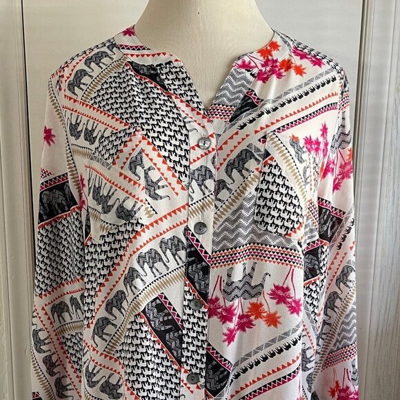 Ladies Ruby Red Blouse Size 1X - Elephant Print - Picture 1 of 5